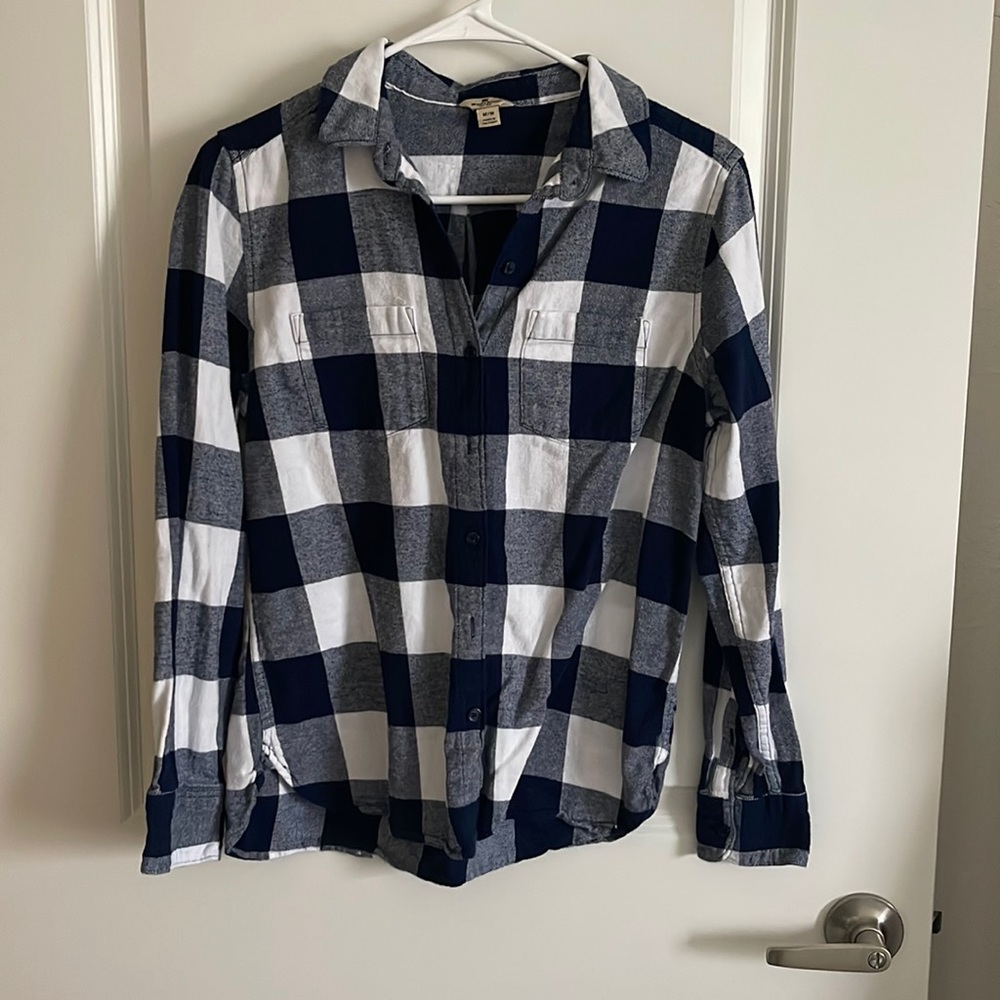 Wool rich Navy and White Plaid Button Down Shirt
